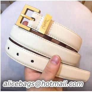 Stylish Yves Saint Laurent Width 2.5CM Logo Leather Belt Y8100 White