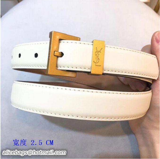 Stylish Yves Saint Laurent Width 2.5CM Logo Leather Belt Y8100 White