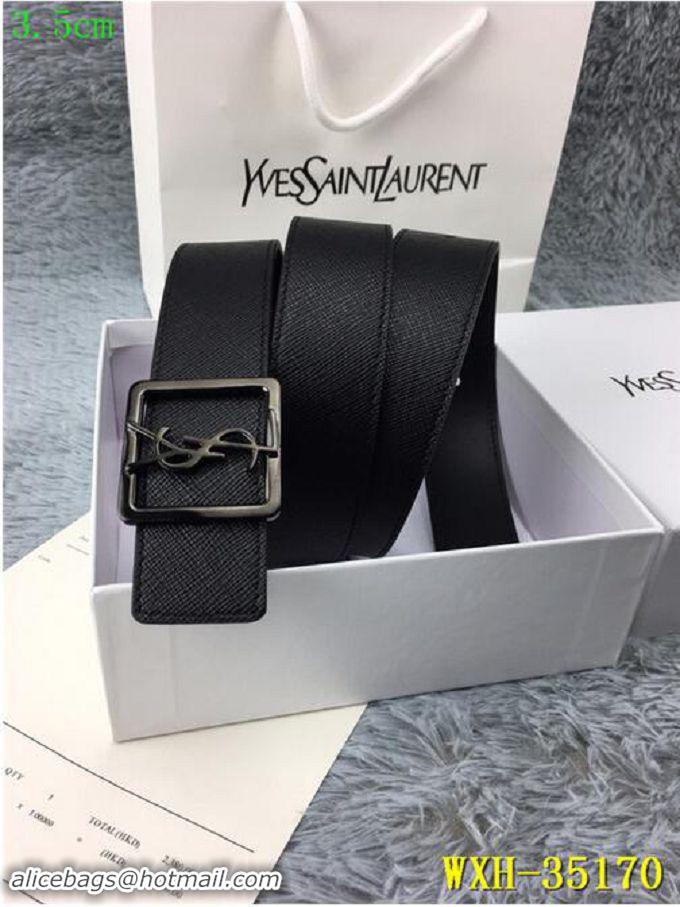 Recommended Yves Saint Laurent Width 3.5CM Logo Leather Belt Y35170 Black