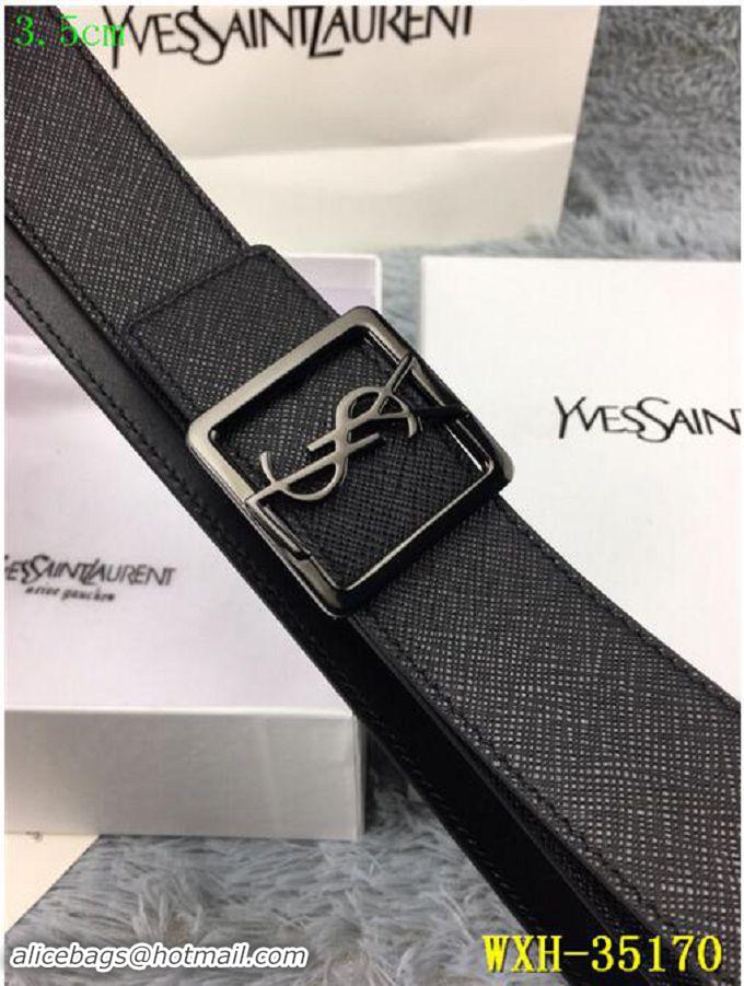 Recommended Yves Saint Laurent Width 3.5CM Logo Leather Belt Y35170 Black