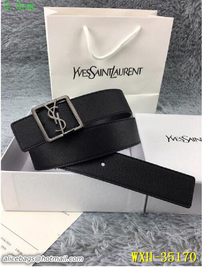 Recommended Yves Saint Laurent Width 3.5CM Logo Leather Belt Y35170 Black