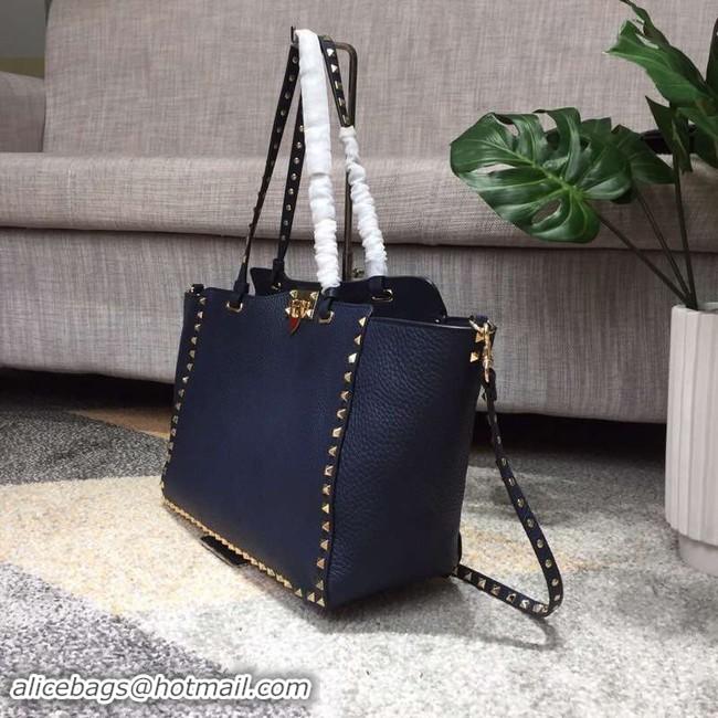 Fashion VALENTINO Rockstud large tote 0973 dark blue