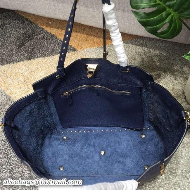 Fashion VALENTINO Rockstud large tote 0973 dark blue