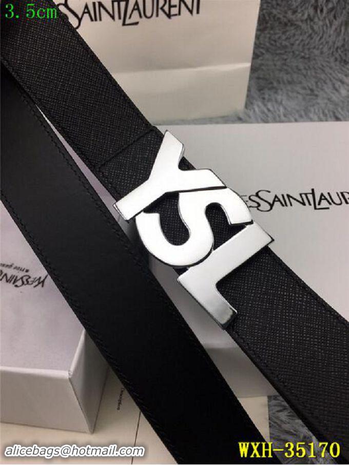 Hot Style Yves Saint Laurent Width 3.5CM Logo Leather Belt Y335171 Black