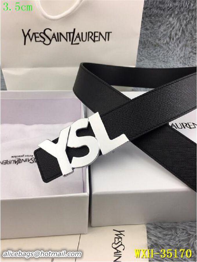 Hot Style Yves Saint Laurent Width 3.5CM Logo Leather Belt Y335171 Black