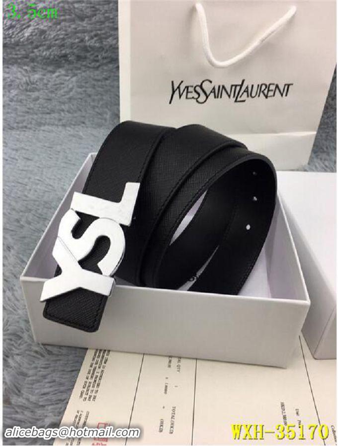 Hot Style Yves Saint Laurent Width 3.5CM Logo Leather Belt Y335171 Black