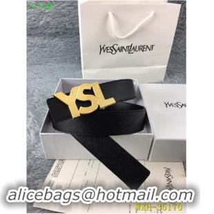 Chic Yves Saint Laurent Width 3.5CM Logo Leather Belt Y335172 Black