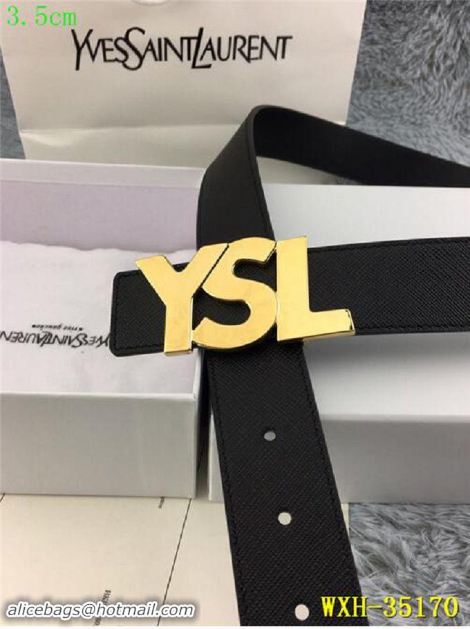 Chic Yves Saint Laurent Width 3.5CM Logo Leather Belt Y335172 Black