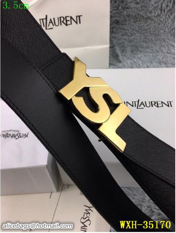 Chic Yves Saint Laurent Width 3.5CM Logo Leather Belt Y335172 Black