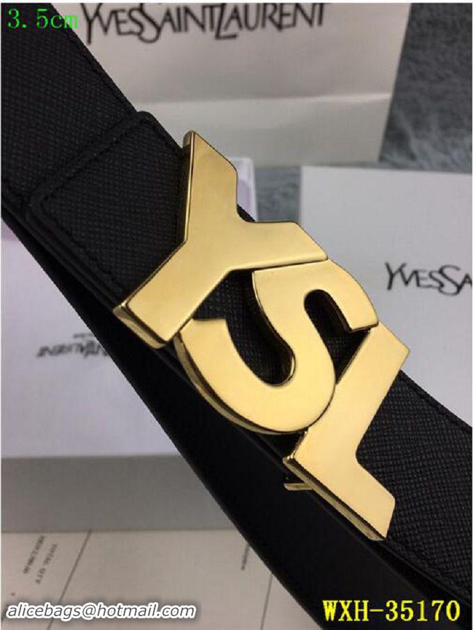 Chic Yves Saint Laurent Width 3.5CM Logo Leather Belt Y335172 Black