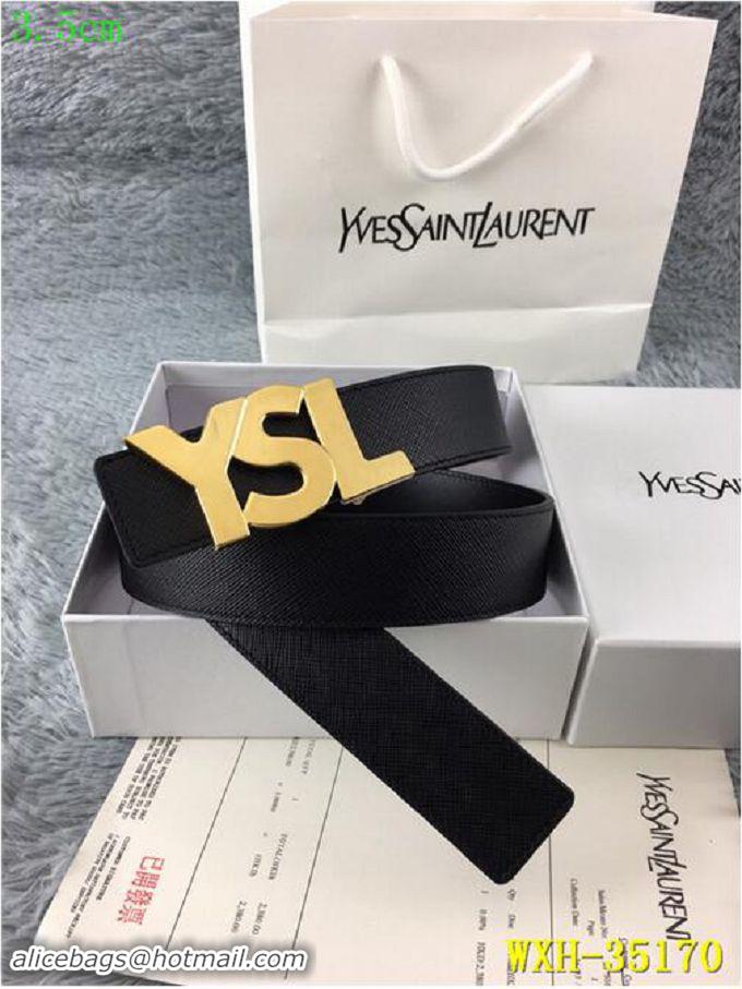 Chic Yves Saint Laurent Width 3.5CM Logo Leather Belt Y335172 Black