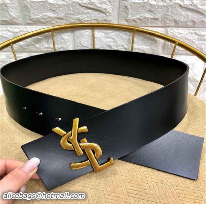 Top Quality Yves Saint Laurent Width 7CM Logo Leather Belt Y8101 Black