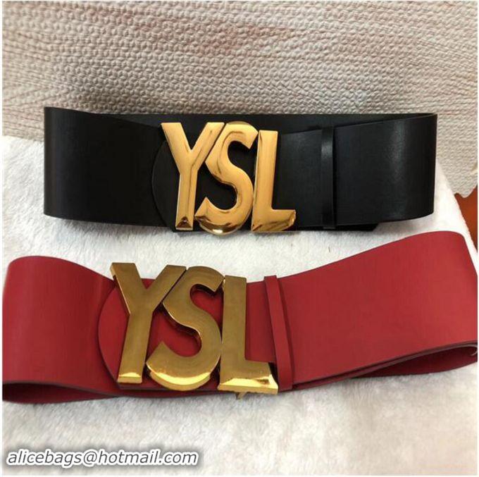 Faux Yves Saint Laurent Width 7CM Logo Leather Belt Women Y8102 Black