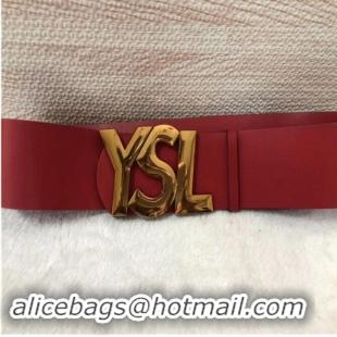 Buy Luxury Yves Saint Laurent Width 7CM Logo Leather Belt Women Y8102 Red