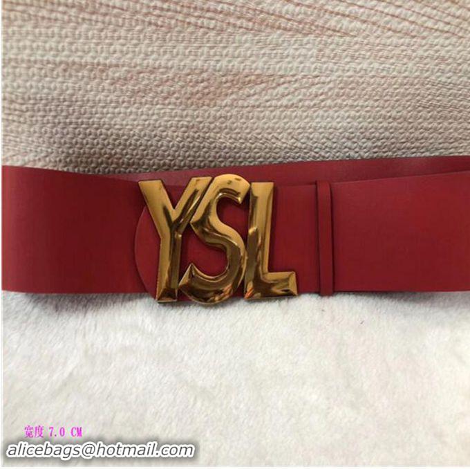 Buy Luxury Yves Saint Laurent Width 7CM Logo Leather Belt Women Y8102 Red