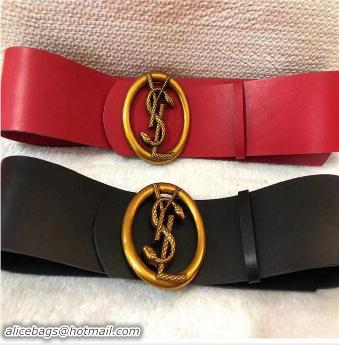 Refined Yves Saint Laurent Width 7CM Logo Leather Belt Women Y8103 Black