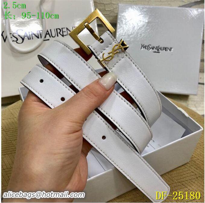 Good Quality Yves Saint Laurent Width 2.5CM Logo Leather Belt Women Y8103 White