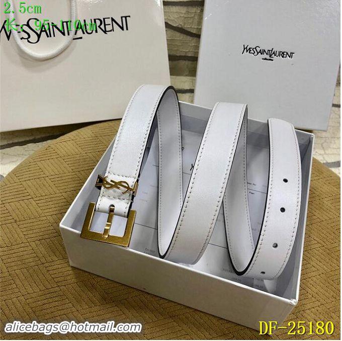 Good Quality Yves Saint Laurent Width 2.5CM Logo Leather Belt Women Y8103 White