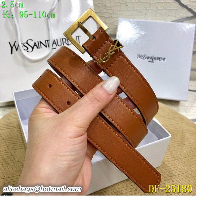 Top Sell Yves Saint Laurent Width 2.5CM Logo Leather Belt Women Y8103 Brown