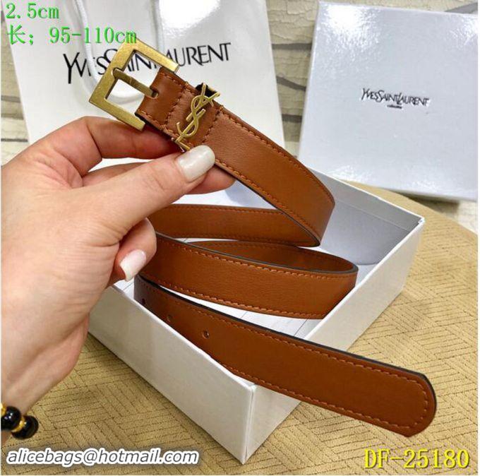 Top Sell Yves Saint Laurent Width 2.5CM Logo Leather Belt Women Y8103 Brown