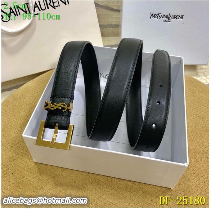 Good Taste Yves Saint Laurent Width 2.5CM Logo Leather Belt Women Y8104 Black