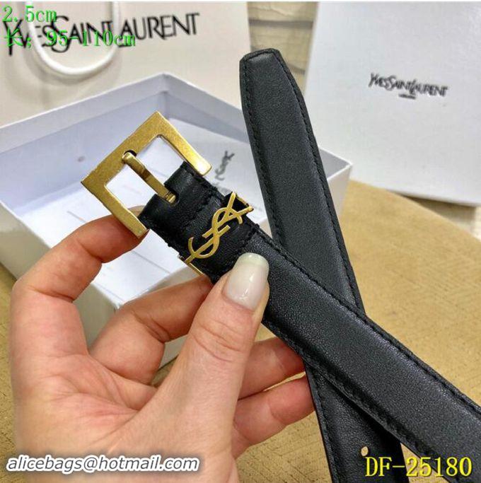 Good Taste Yves Saint Laurent Width 2.5CM Logo Leather Belt Women Y8104 Black