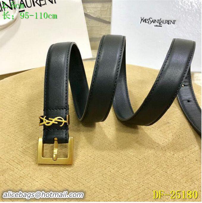 Good Taste Yves Saint Laurent Width 2.5CM Logo Leather Belt Women Y8104 Black