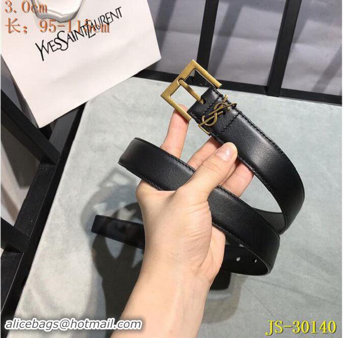 Top Design Saint Laurent Width 3cm Monogramme Belt With Square Buckle In Leather Y8105 Black/Gold