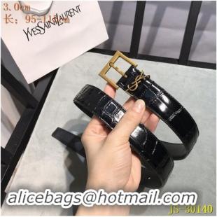 Discount Saint Laurent Width 3cm Monogramme Belt With Square Buckle Crocodile Embossed Leather Y8106 Glossy Black/Gold