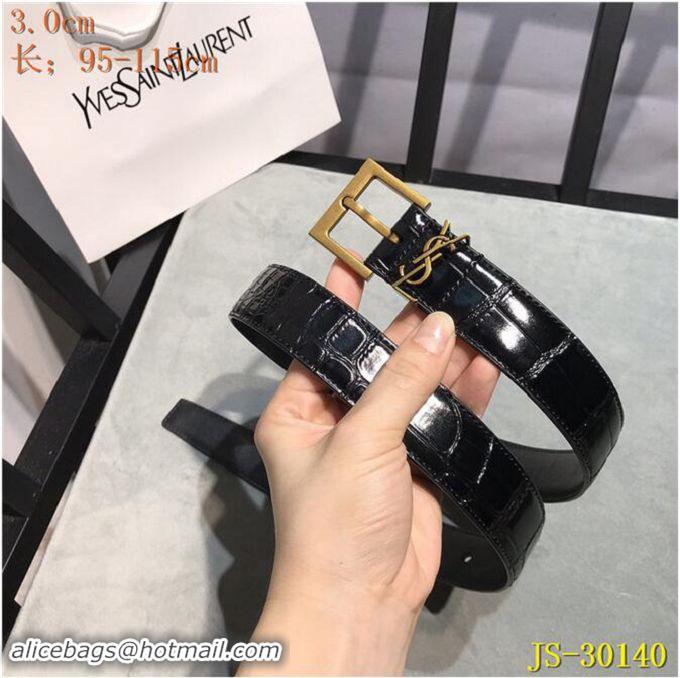 Discount Saint Laurent Width 3cm Monogramme Belt With Square Buckle Crocodile Embossed Leather Y8106 Glossy Black/Gold