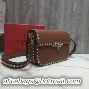 Best Quality VALENTINO Rockstud grained leather messenger 0936B brown