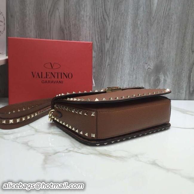 Best Quality VALENTINO Rockstud grained leather messenger 0936B brown