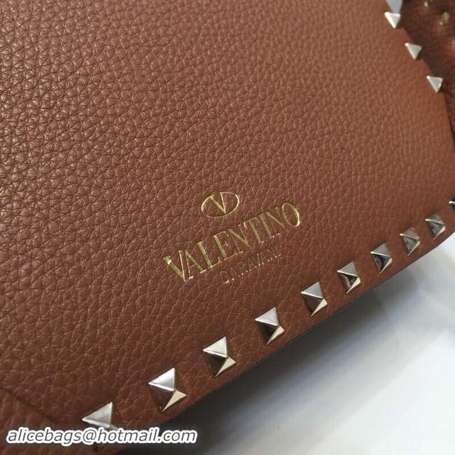 Best Quality VALENTINO Rockstud grained leather messenger 0936B brown