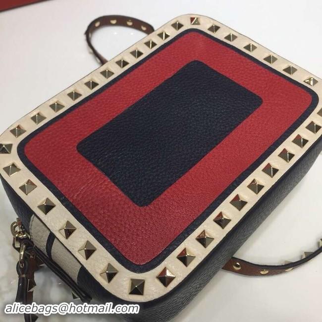 Luxury VALENTINO Rockstud leather camera cross-body bag 2855 Black&red&white