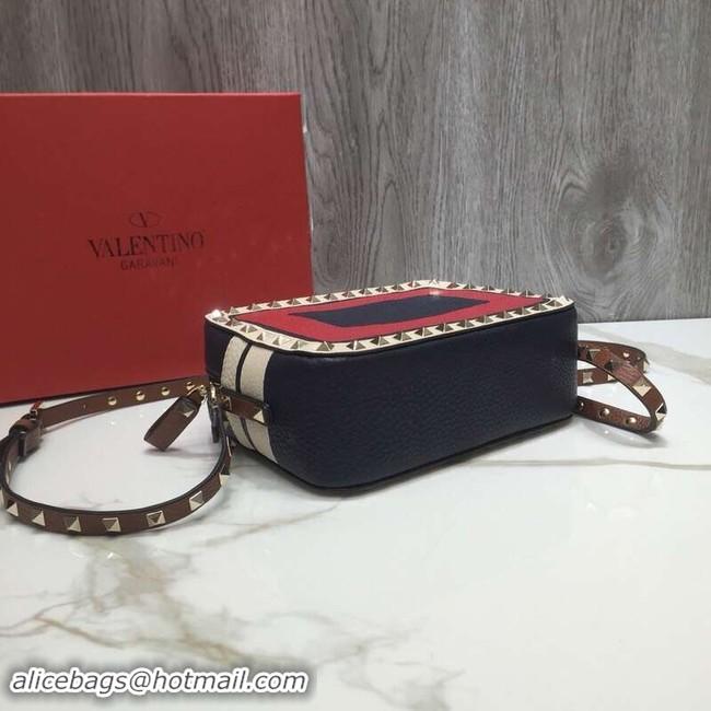 Luxury VALENTINO Rockstud leather camera cross-body bag 2855 Black&red&white