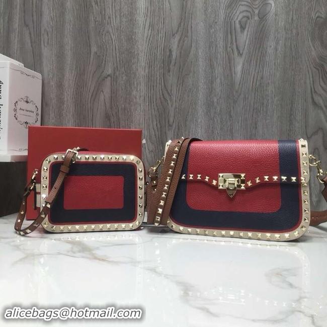 Practical VALENTINO Rockstud leather camera cross-body bag 2856 Black&red&white