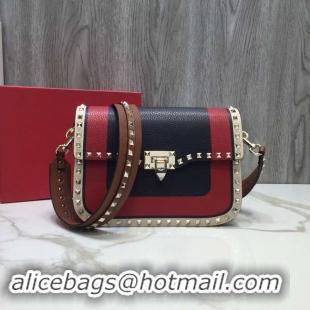 Luxury Hot VALENTINO Rockstud grained leather messenger 0936B Black&red&white