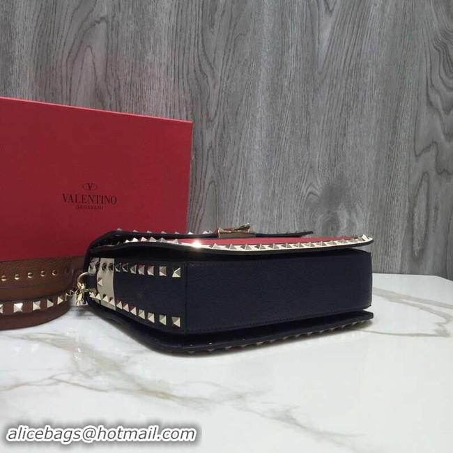 Luxury Hot VALENTINO Rockstud grained leather messenger 0936B Black&red&white