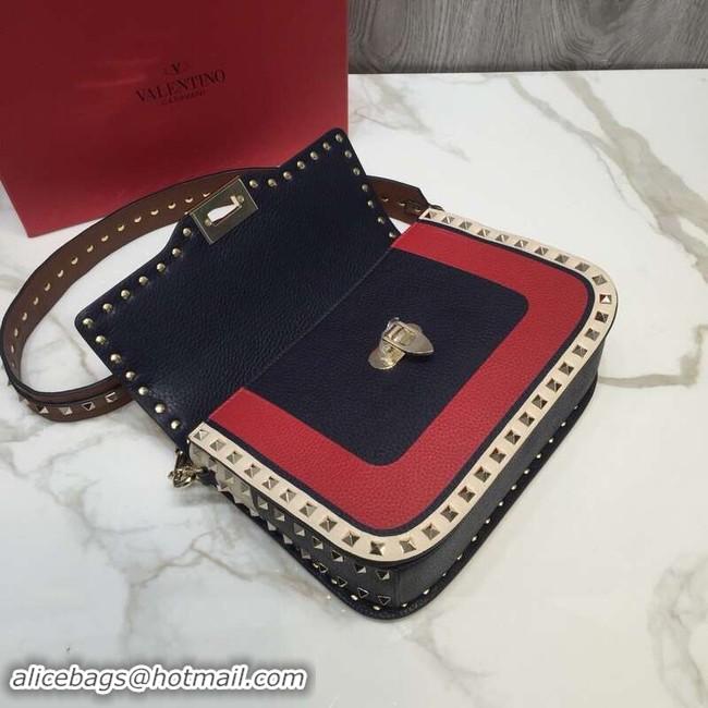 Luxury Hot VALENTINO Rockstud grained leather messenger 0936B Black&red&white