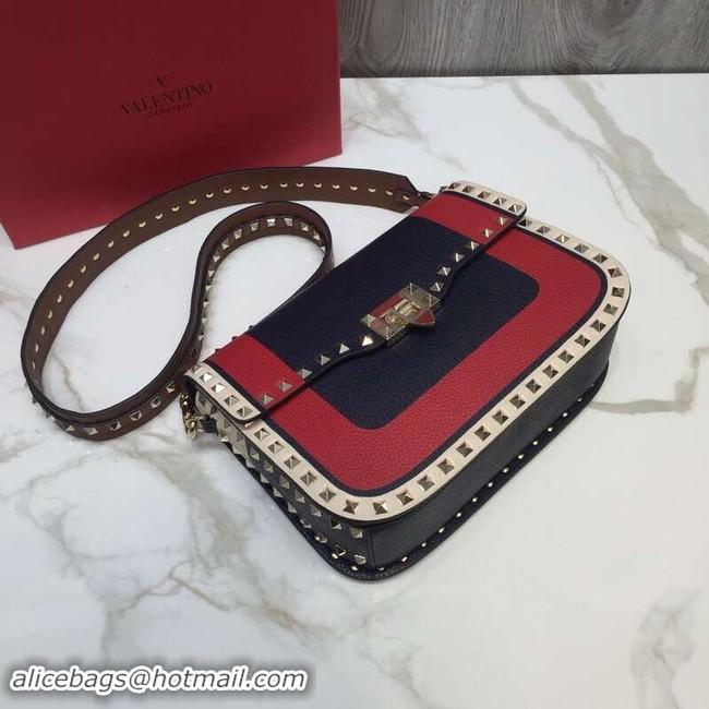 Luxury Hot VALENTINO Rockstud grained leather messenger 0936B Black&red&white