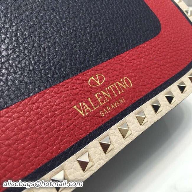 Luxury Hot VALENTINO Rockstud grained leather messenger 0936B Black&red&white