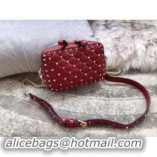 Discount VALENTINO Rockstud leather camera cross-body bag 57367 red