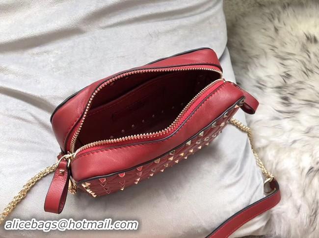 Discount VALENTINO Rockstud leather camera cross-body bag 57367 red