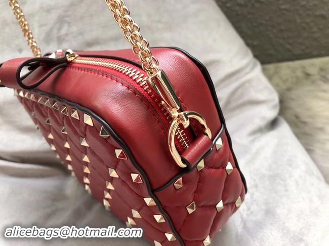 Discount VALENTINO Rockstud leather camera cross-body bag 57367 red