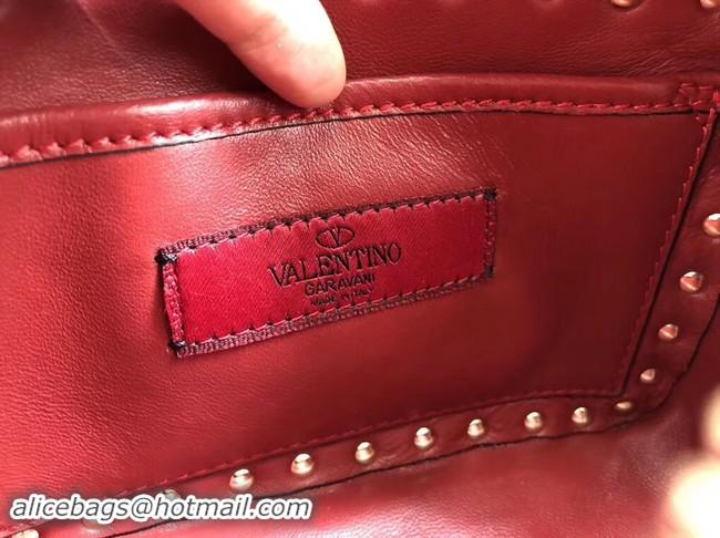 Discount VALENTINO Rockstud leather camera cross-body bag 57367 red