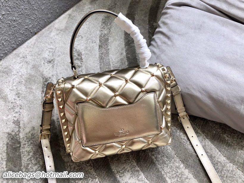 Popular Style VALENTINO Candy Rockstud quilted leather shoulder bag 6019 gold