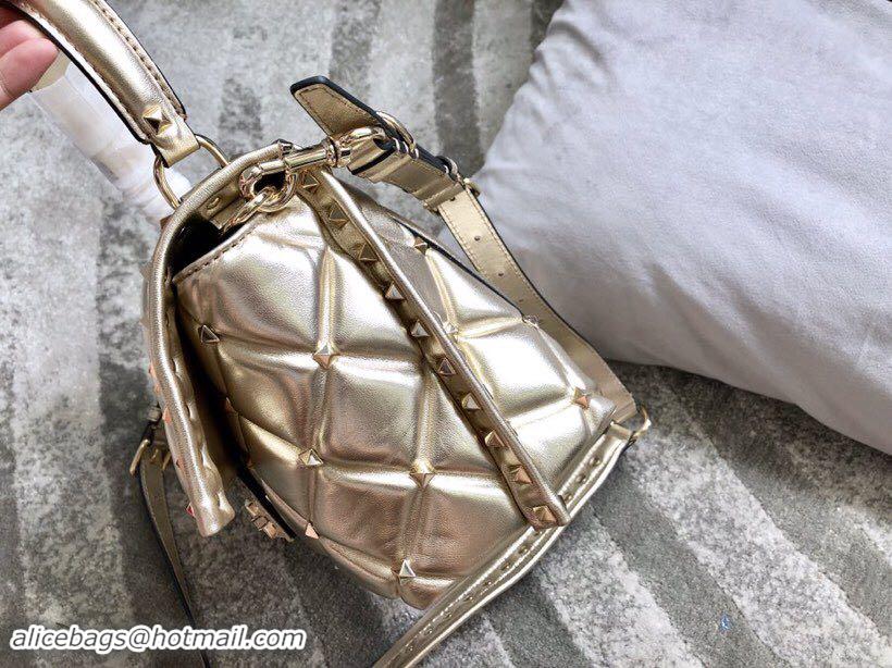 Popular Style VALENTINO Candy Rockstud quilted leather shoulder bag 6019 gold