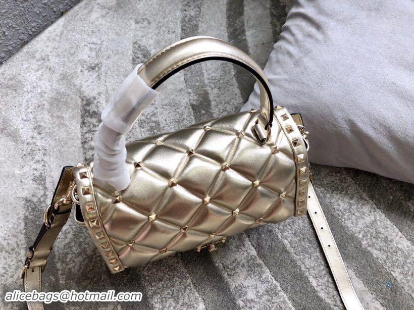 Popular Style VALENTINO Candy Rockstud quilted leather shoulder bag 6019 gold