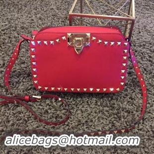 Discount Valentino Garavani Rockstud leather shoulder bag 7279 red