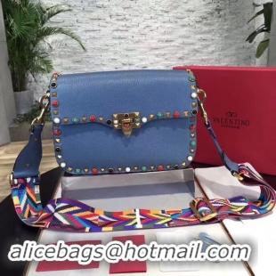 Best Quality VALENTINO Rockstud leather messenger bag 50055 blue